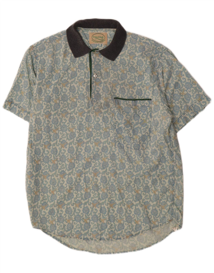 Peter Elliot Mens Short Sleeve Pullover Shirt Medium Blue Floral Cotton