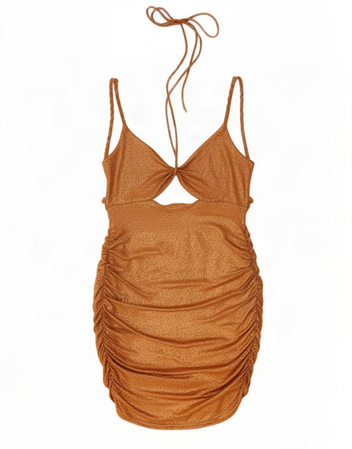Guess Womens Halter Dress UK 12 Medium Gold Nylon