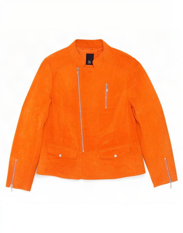 Vintage Womens Suede Jacket UK 16 Large Orange Leather