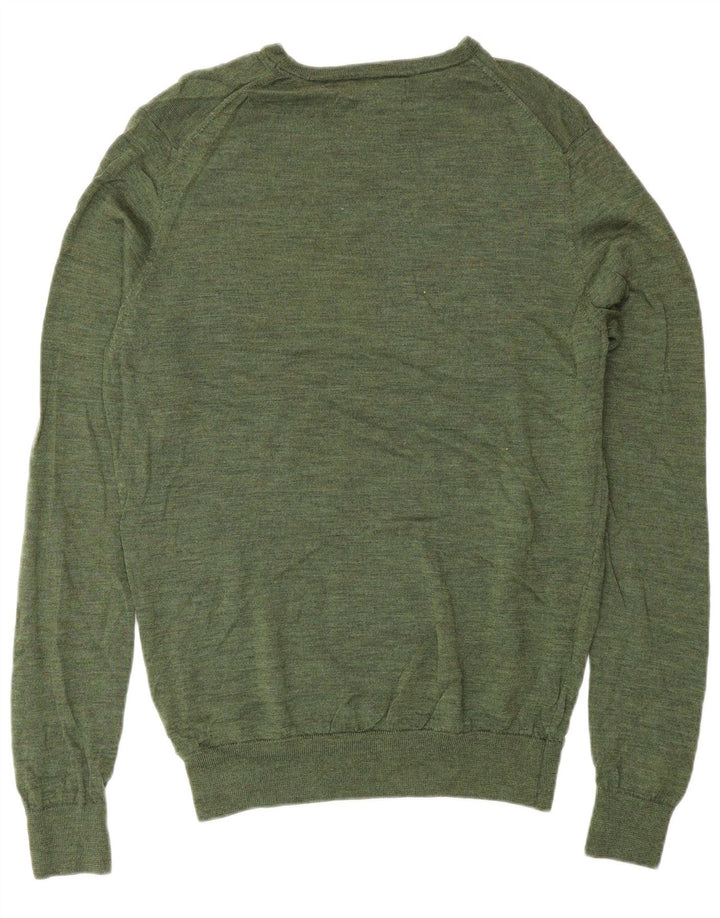 Zara Mens Boat Neck Jumper Sweater Medium Green Wool