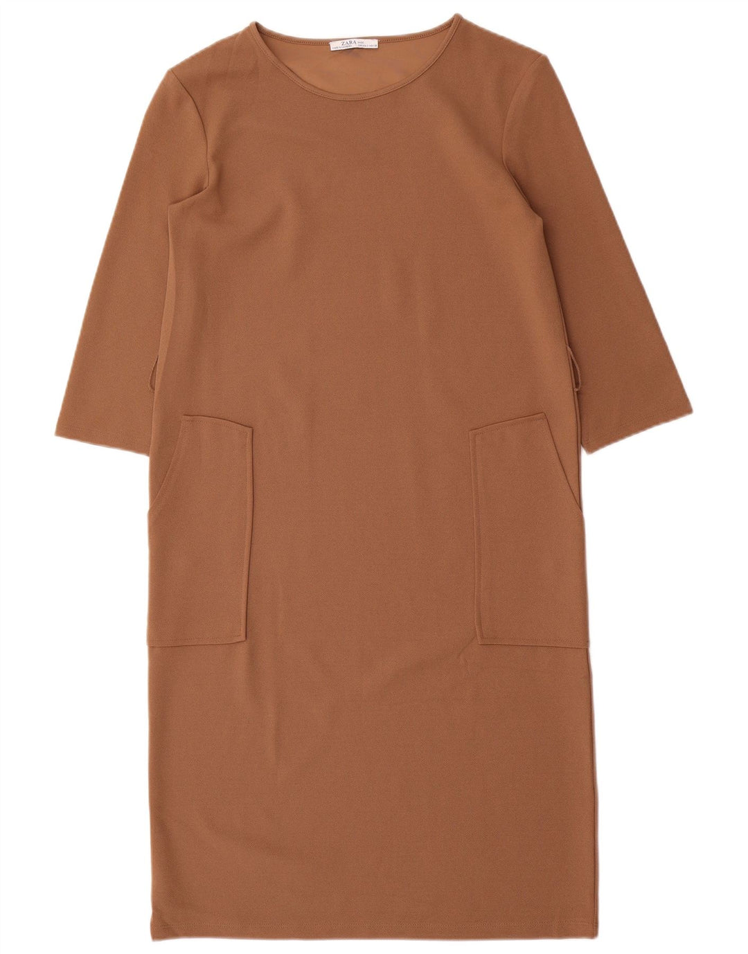 Zara Womens 3/4 Sleeve Shift Dress UK 10 Small Brown