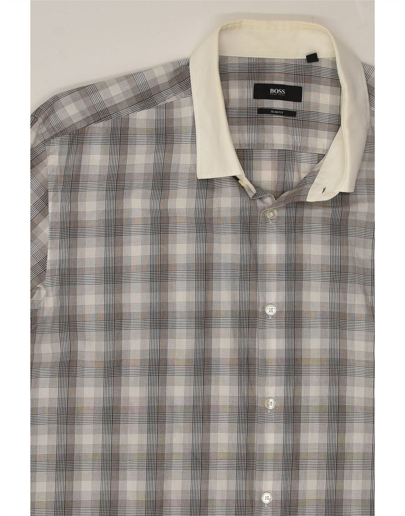 HUGO BOSS Mens Slim Fit Shirt Size 43 Large Grey Check Cotton | Vintage Hugo Boss | Thrift | Second-Hand Hugo Boss | Used Clothing | Messina Hembry 