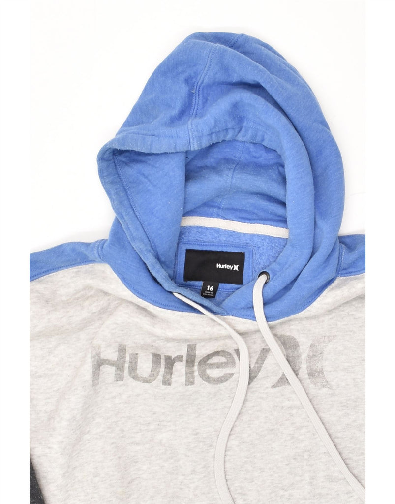 HURLEY Boys Graphic Hoodie Jumper 15-16 Years Grey Colourblock Cotton | Vintage Hurley | Thrift | Second-Hand Hurley | Used Clothing | Messina Hembry 