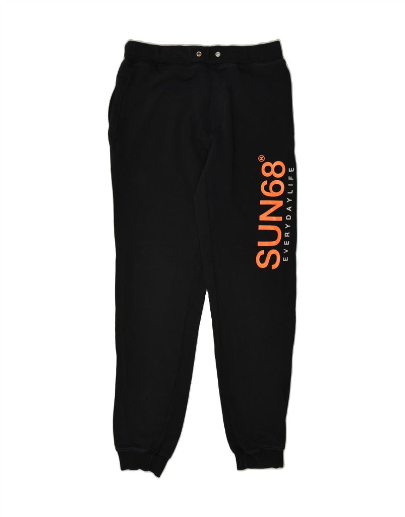 SUN68 Womens Graphic Tracksuit Trousers Joggers UK 14 Large Black Cotton | Vintage Sun68 | Thrift | Second-Hand Sun68 | Used Clothing | Messina Hembry 