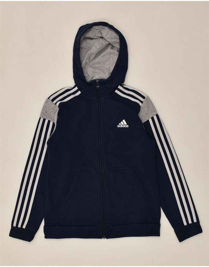 ADIDAS Boys Zip Hoodie Sweater 11-12 Years Navy Blue Cotton | Vintage Adidas | Thrift | Second-Hand Adidas | Used Clothing | Messina Hembry 