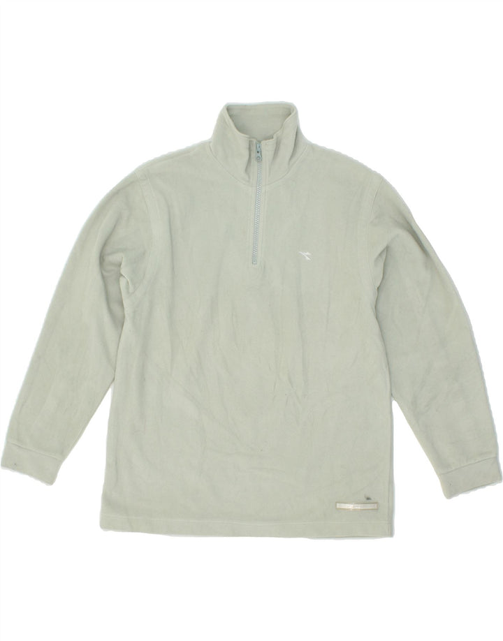 DIADORA Womens Zip Neck Fleece Jumper UK 14 Medium Green Polyester Vintage Diadora and Second-Hand Diadora from Messina Hembry 