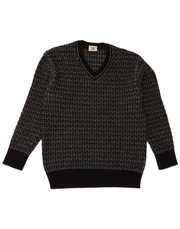 Marz Mens V-Neck Jumper Sweater IT 52 Large Black Flecked New Wool
