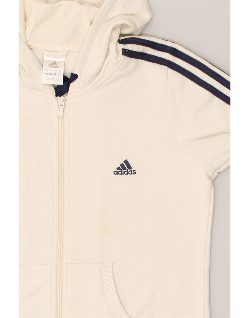 ADIDAS Womens Zip Hoodie Sweater UK 14 Medium  Off White Cotton | Vintage Adidas | Thrift | Second-Hand Adidas | Used Clothing | Messina Hembry 