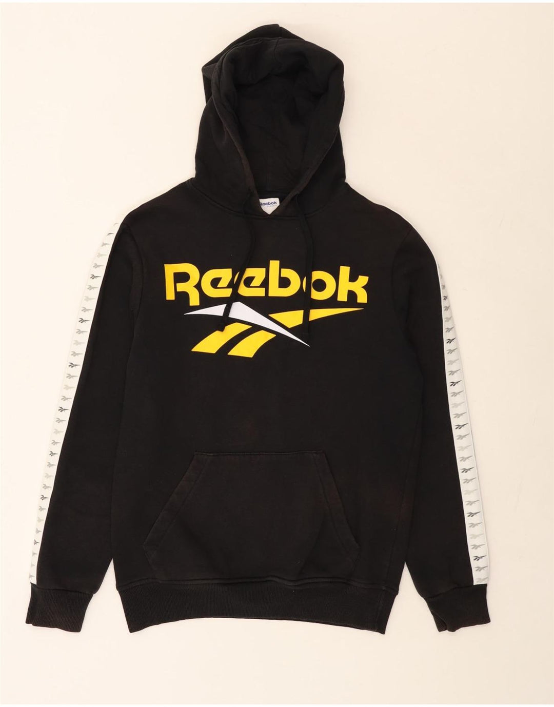 REEBOK Mens Classic Graphic Hoodie Jumper Small Black Colourblock Cotton