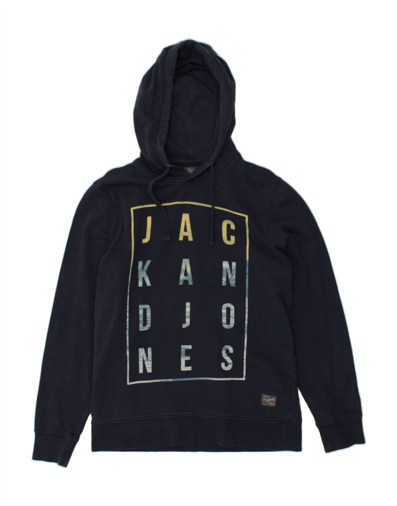 JACK & JONES Mens Graphic Hoodie Jumper Medium Navy Blue Polyester | Vintage Jack & Jones | Thrift | Second-Hand Jack & Jones | Used Clothing | Messina Hembry 