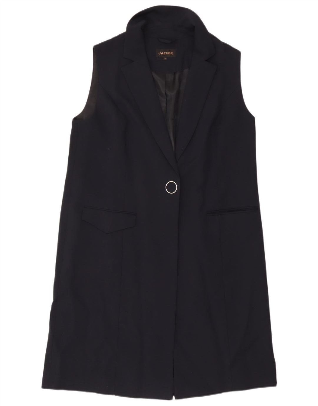 Jaeger Womens Longline Sleeveless Blazer Jacket UK 16 Large Navy Blue