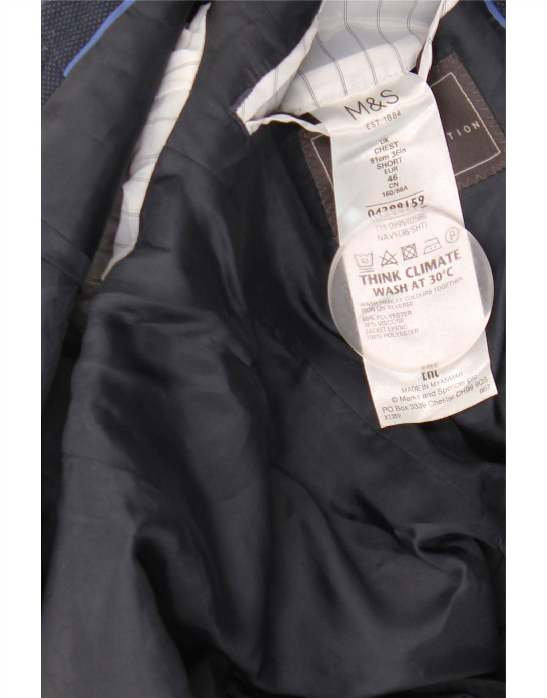 Marks & Spencer Mens 2 Button Slim Fit Blazer Jacket UK 36 Small Navy Blue