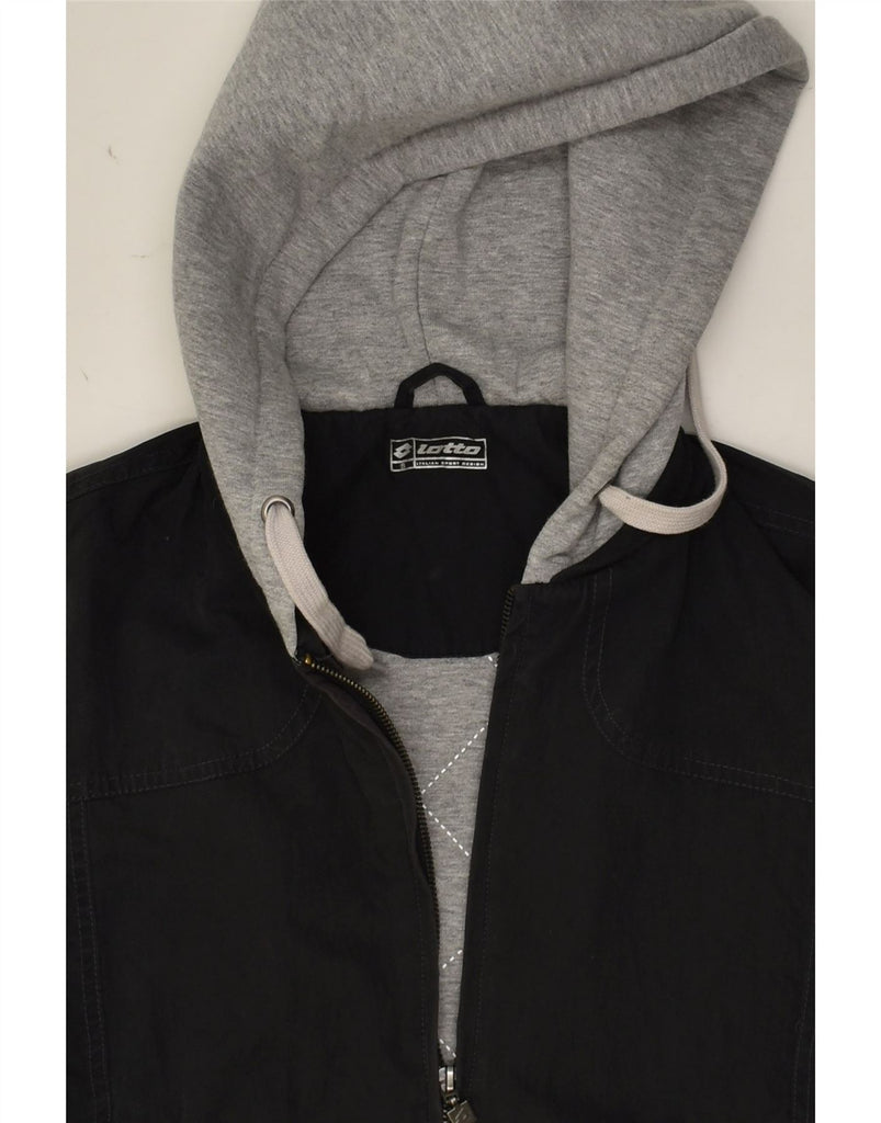 LOTTO Womens Hooded Bomber Jacket UK 10 Small Black Colourblock Cotton | Vintage Lotto | Thrift | Second-Hand Lotto | Used Clothing | Messina Hembry 