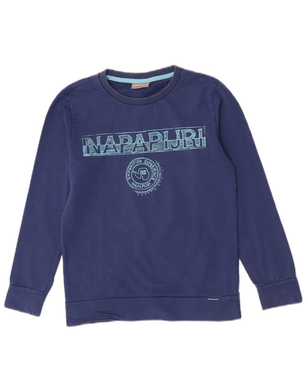 Napapijri Boys Graphic Sweatshirt Jumper 9-10 Years Blue Cotton