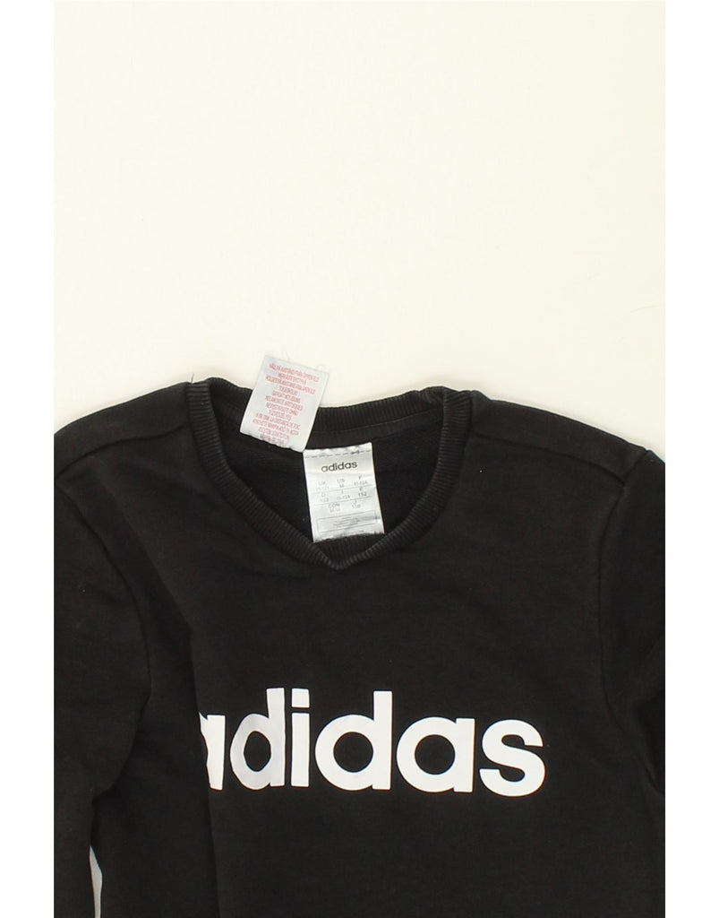 ADIDAS Boys Graphic Sweatshirt Jumper 11-12 Years Black Cotton | Vintage Adidas | Thrift | Second-Hand Adidas | Used Clothing | Messina Hembry 