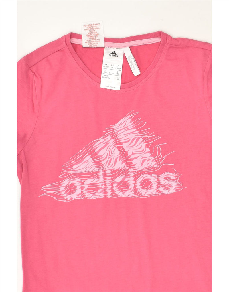 ADIDAS Girls Climalite Graphic T-Shirt Top 11-12 Years Pink Cotton | Vintage Adidas | Thrift | Second-Hand Adidas | Used Clothing | Messina Hembry 