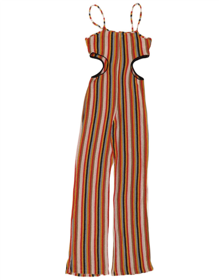 Zara Womens Cut Out Sleeveless Jumpsuit UK 12 Medium Multicoloured Striped