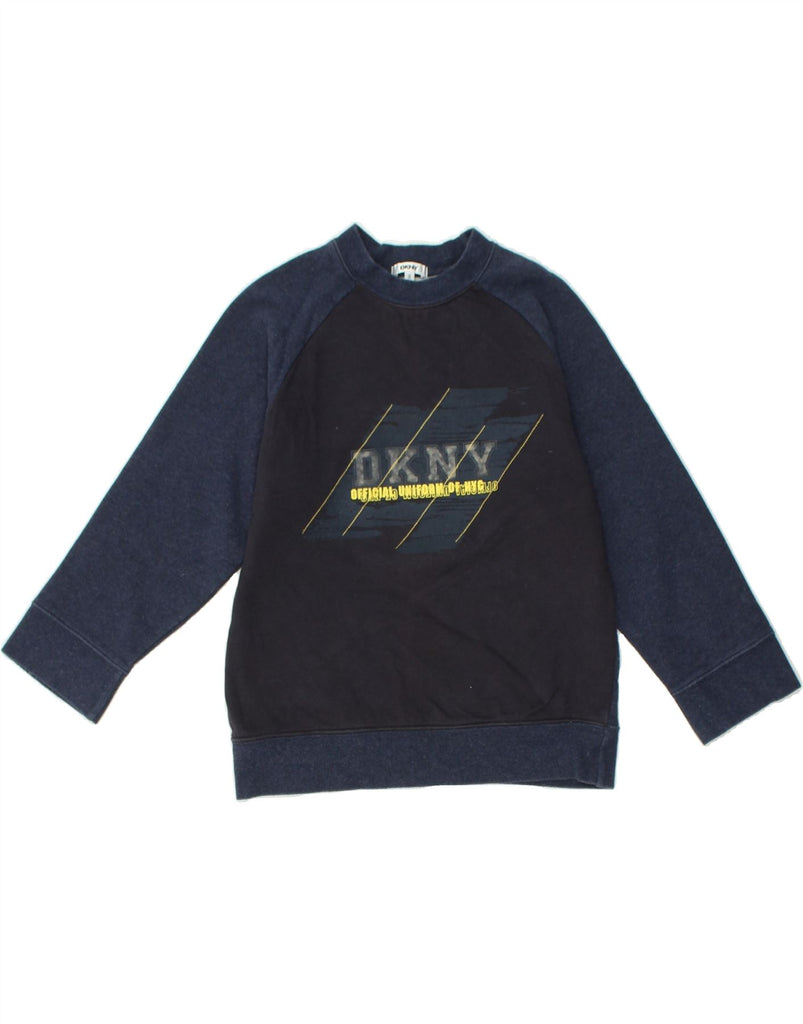 DKNY Boys Graphic Sweatshirt Jumper 7-8 Years Navy Blue Cotton | Vintage Dkny | Thrift | Second-Hand Dkny | Used Clothing | Messina Hembry 