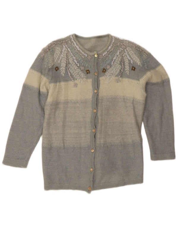 Vintage Womens Cardigan Sweater UK 12 Medium Blue Colourblock