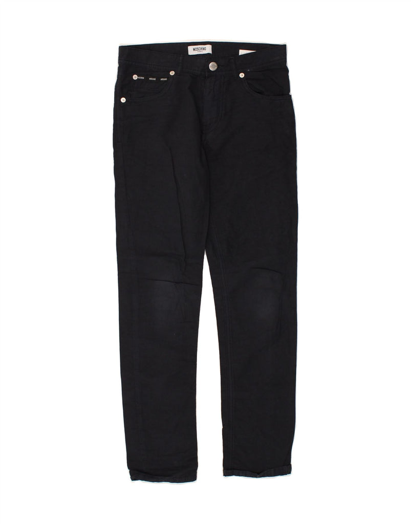 MOSCHINO Boys Straight Casual Trousers 9-10 Years W26 L25 Navy Blue Cotton | Vintage Moschino | Thrift | Second-Hand Moschino | Used Clothing | Messina Hembry 