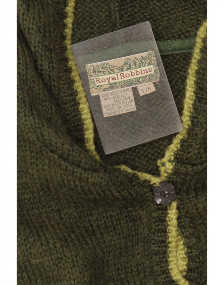 ROYAL ROBBINS Womens Hooded Cardigan Sweater UK 16 Large Green Fair Isle
