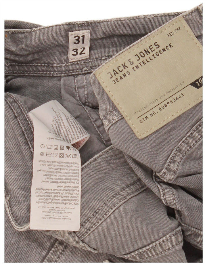 Jack & Jones Mens GLENN Distressed Slim Jeans W31 L32 Grey Cotton
