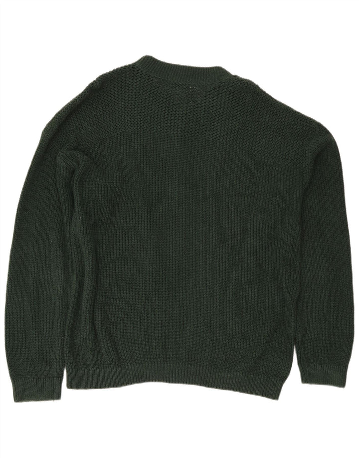 Eddie Bauer Mens Button Neck Jumper Sweater Large Green Cotton