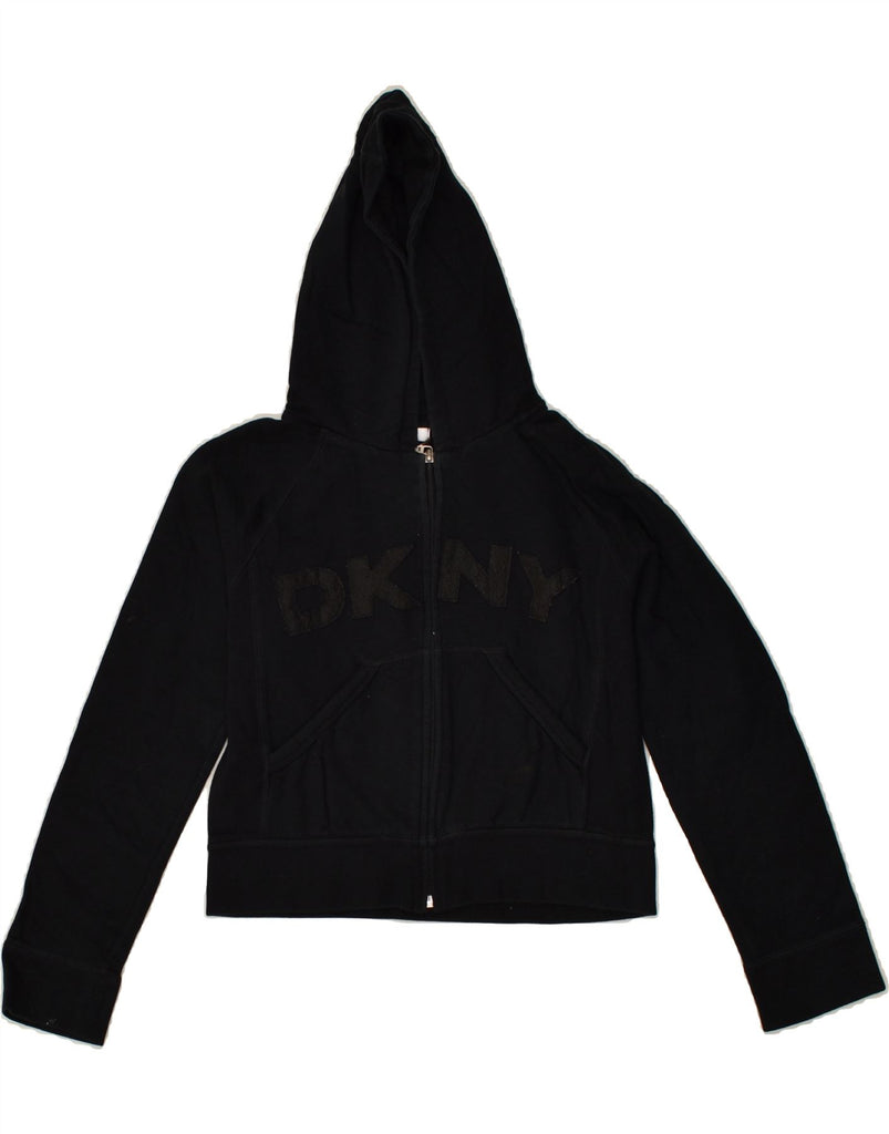 DKNY Girls Crop Graphic Zip Hoodie Sweater 11-12 Years Black Cotton | Vintage Dkny | Thrift | Second-Hand Dkny | Used Clothing | Messina Hembry 