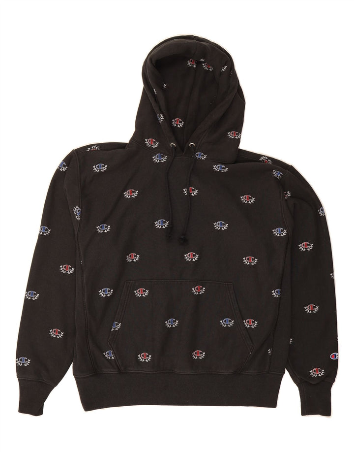 CHAMPION Mens Graphic Hoodie Jumper Large Black Cotton Vintage Champion and Second-Hand Champion from Messina Hembry 