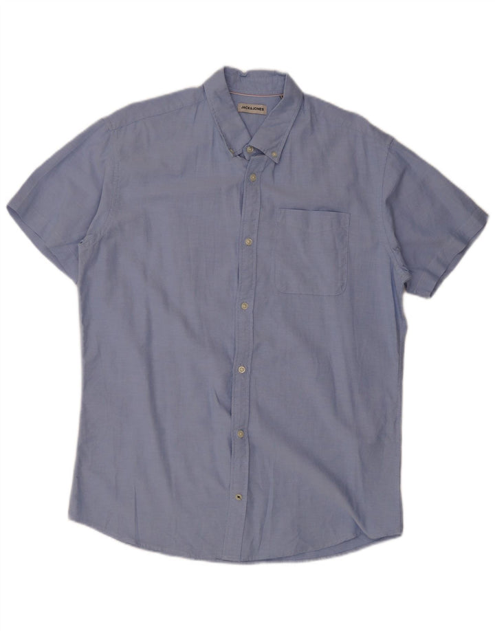 Jack & Jones Mens Short Sleeve Shirt XL Blue Cotton