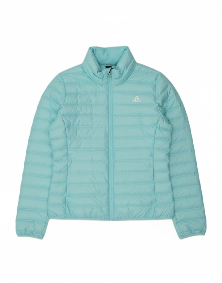 ADIDAS Womens Padded Jacket UK 12/14 Medium Blue Polyester