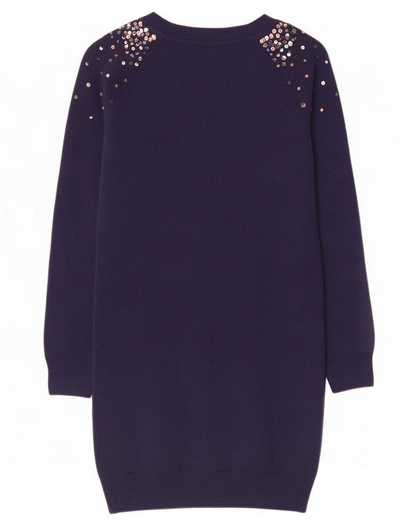 Gap Girls Long Sleeve Jumper Dress 8-9 Years Medium Navy Blue Spotted Wool