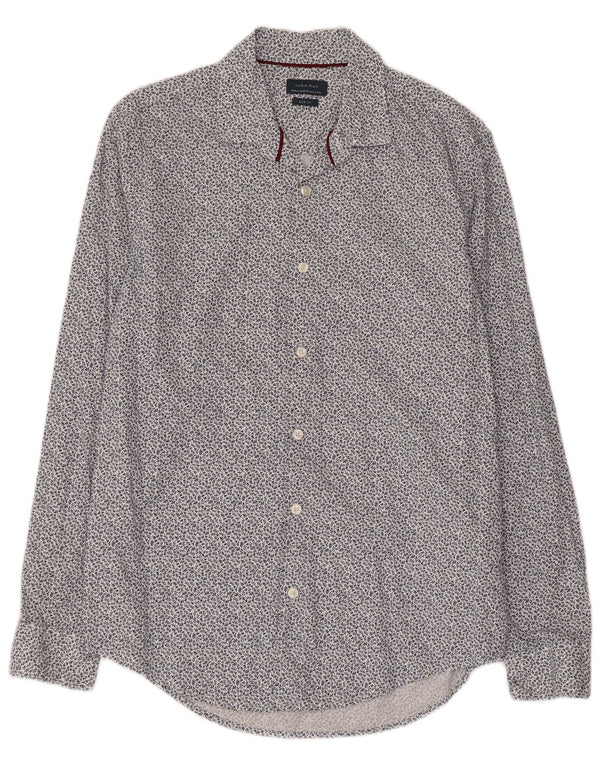 Zara Mens Slim Fit Shirt Medium Blue Floral Cotton