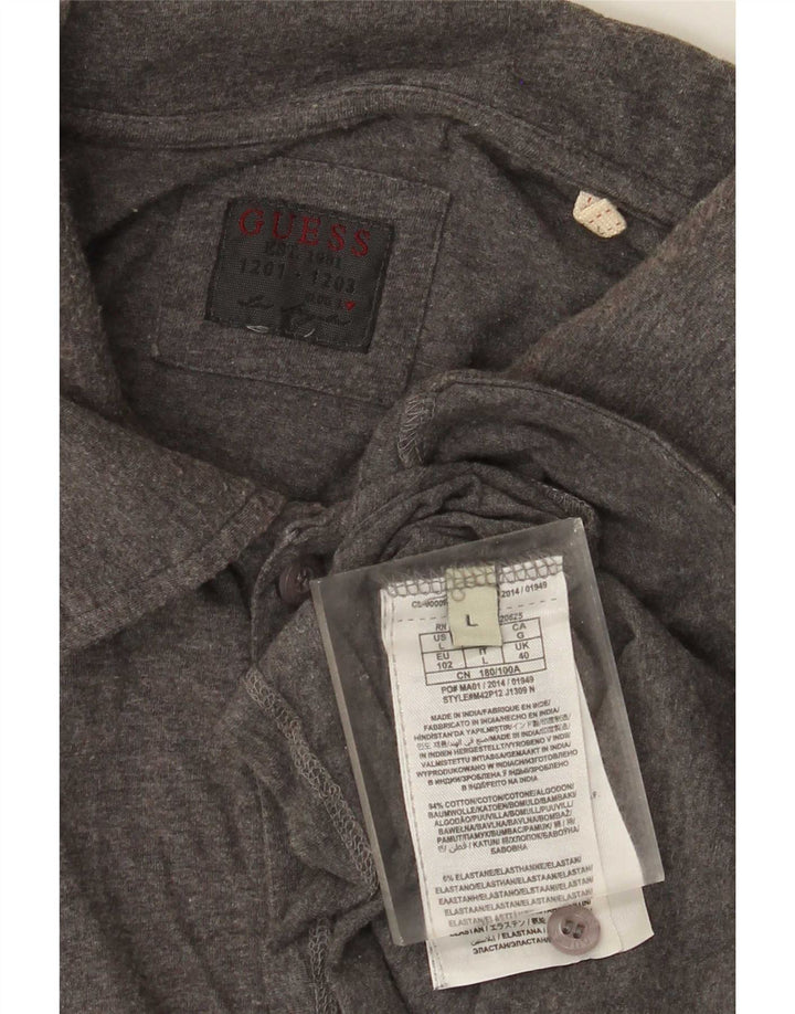 Guess Mens Long Sleeve Polo Shirt Large Grey Cotton