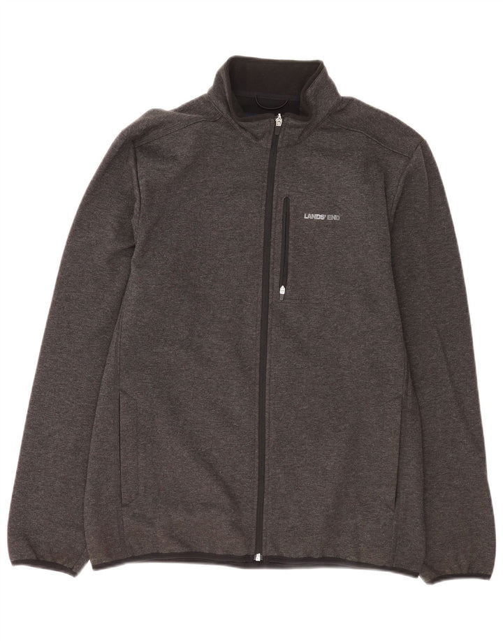 Lands End Mens Tracksuit Top Jacket Medium Grey Flecked Cotton