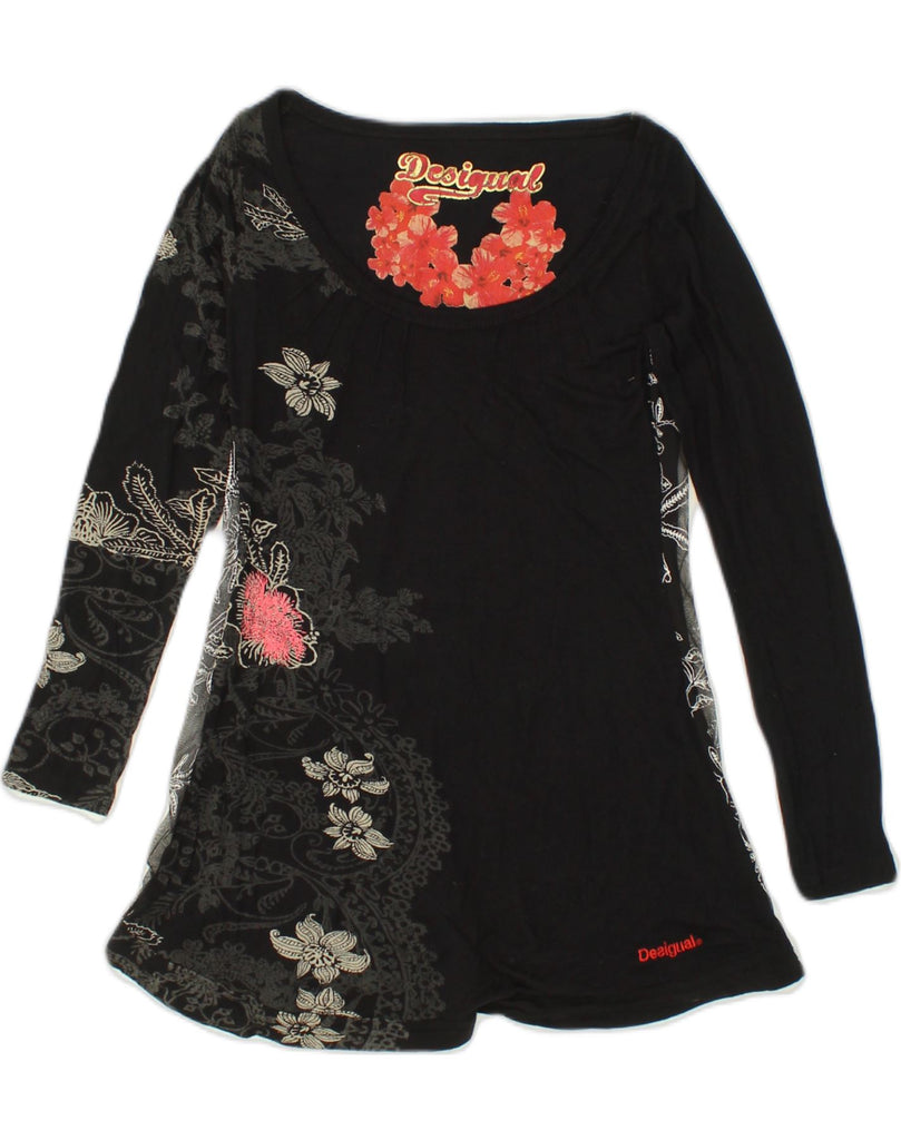 DESIGUAL Womens Tunic Top UK 12 Medium Black Floral Cotton | Vintage Desigual | Thrift | Second-Hand Desigual | Used Clothing | Messina Hembry 