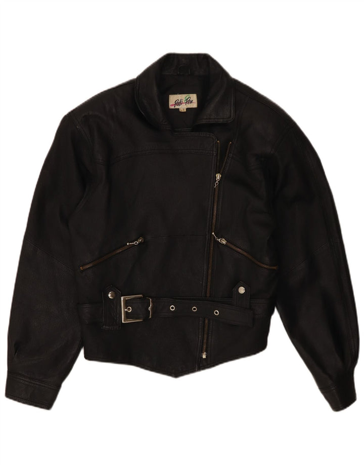Vintage Womens Leather Biker Jacket UK 10 Small  Black Leather
