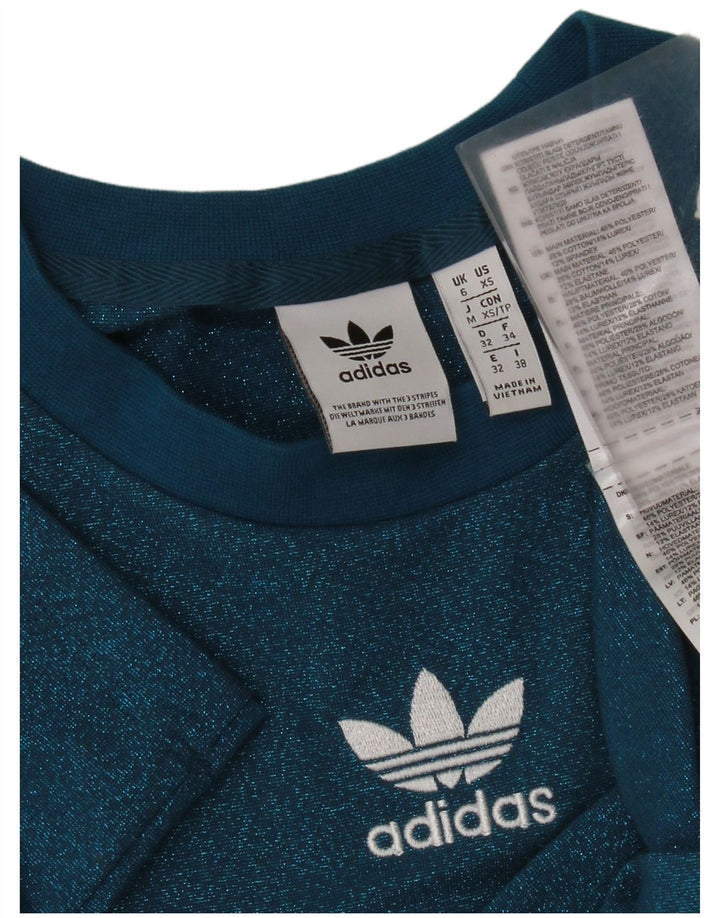 Adidas Womens T-Shirt Top UK 6 XS Blue Polyester