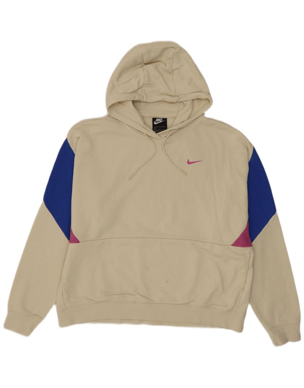 Nike Womens Oversized Hoodie Jumper UK 16 Large Off White Colourblock