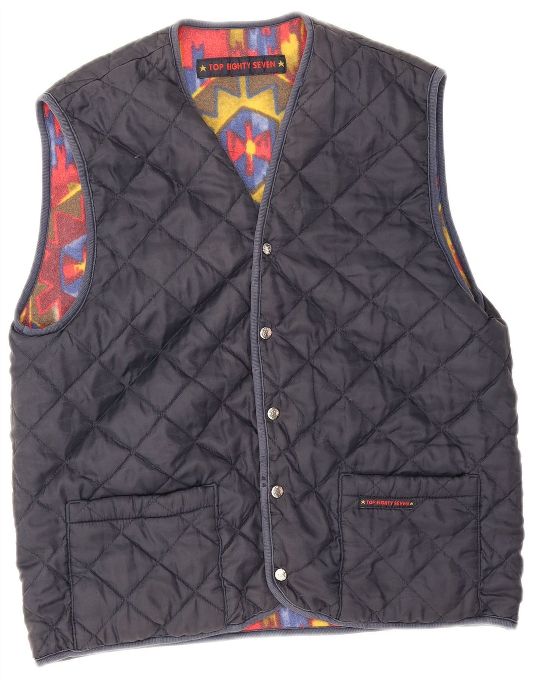 Vintage Mens Reversible Gilet UK 38 Medium Red Geometric