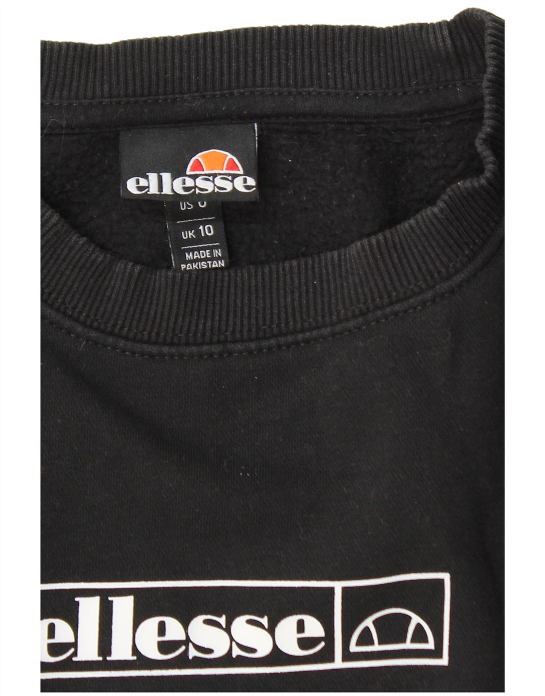 ELLESSE Womens Oversized Graphic Sweatshirt Jumper UK 10 Small  Black