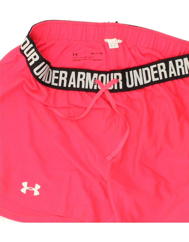 UNDER ARMOUR Womens Heat Gear Graphic Sport Shorts UK 10 Small Pink | Vintage Under Armour | Thrift | Second-Hand Under Armour | Used Clothing | Messina Hembry 