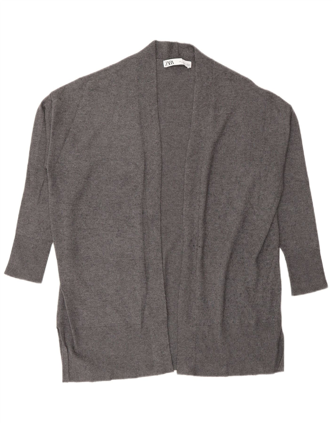 Zara Womens Oversized 3/4 Sleeve Open Cardigan Sweater UK 10 Small Grey