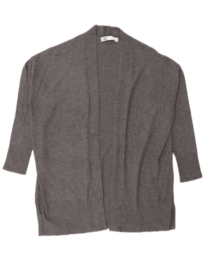 Zara Womens Oversized 3/4 Sleeve Open Cardigan Sweater UK 10 Small Grey