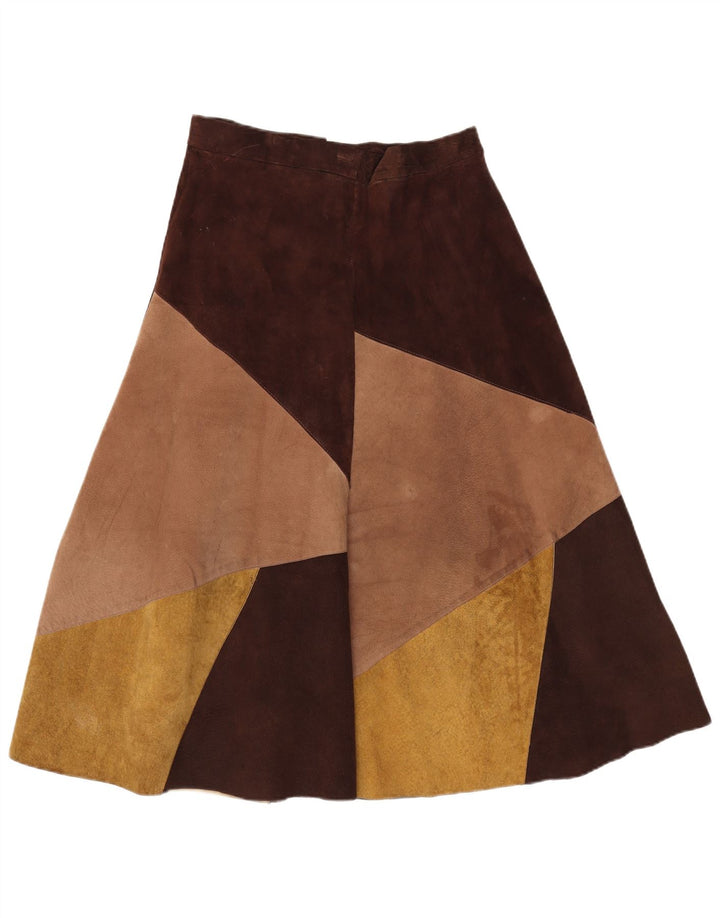 Vintage Womens Suede Flared Skirt W30 Medium Brown Colourblock
