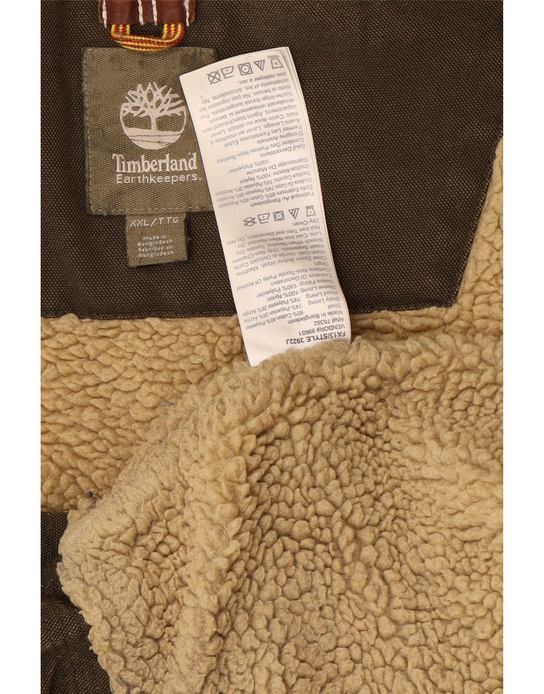 Timberland Mens Hooded Windbreaker Jacket UK 44 2XL Brown Cotton