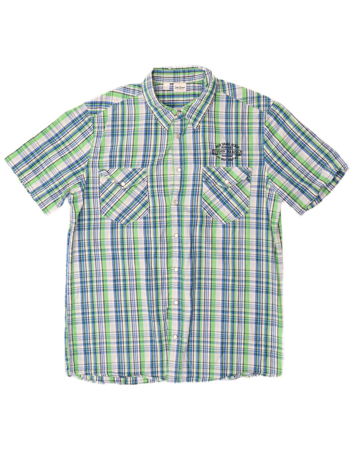 JOHN BANER Mens Short Sleeve Shirt Size 15 1/2 Medium Multicoloured Check