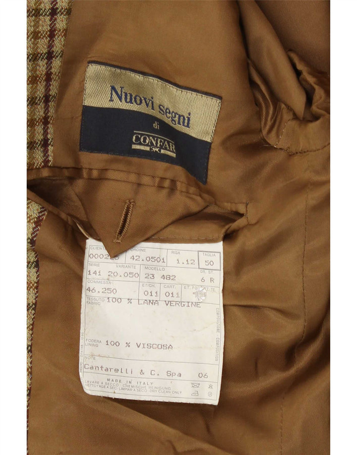 Vintage Mens 2 Button Blazer Jacket IT 50 Large Beige Gingham New Wool