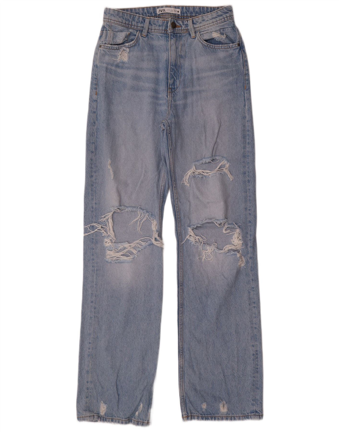 Zara Womens Distressed Straight Jeans EU 38 Small W28 L34 Blue