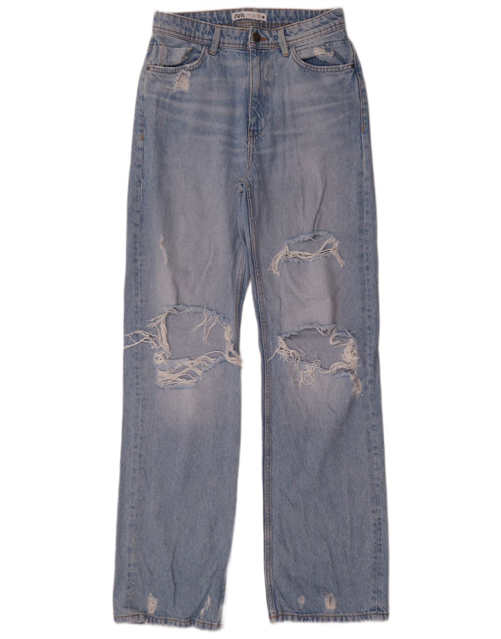 Zara Womens Distressed Straight Jeans EU 38 Small W28 L34 Blue